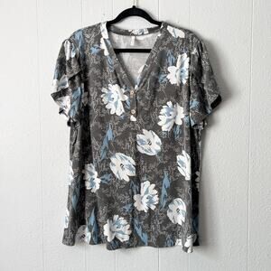 Bishuige Womens Top 2XL Henley Floral Casual Everyday Wear Soft Stretch Comfort